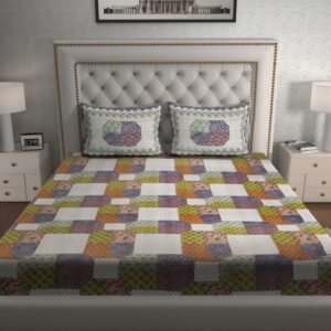 Rajasthani Traditionally Printed Cotton Doublebed Bedsheet With Pack of 2 Pillow Covers